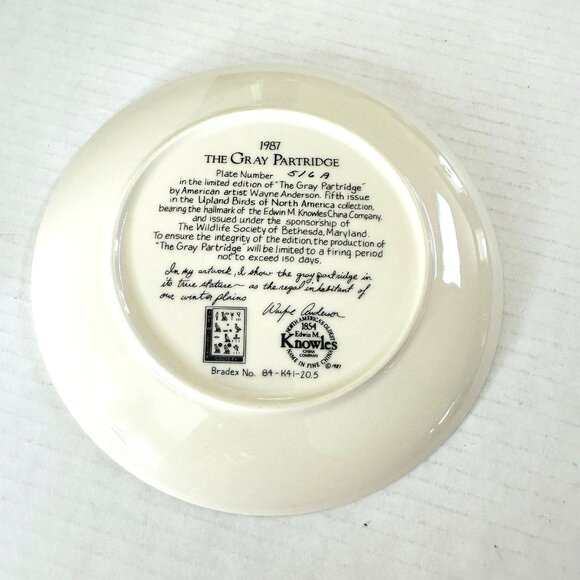 1987 The Gray Partridge Collectors Plate Knowles Wayne Anderson #516A 8 1/2” COA - Picture 2 of 16